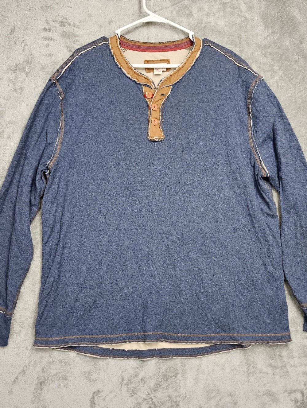 Carbon2Cobalt Long Sleeve Henley Shirt - Blue - Size XXL 100% Cotton